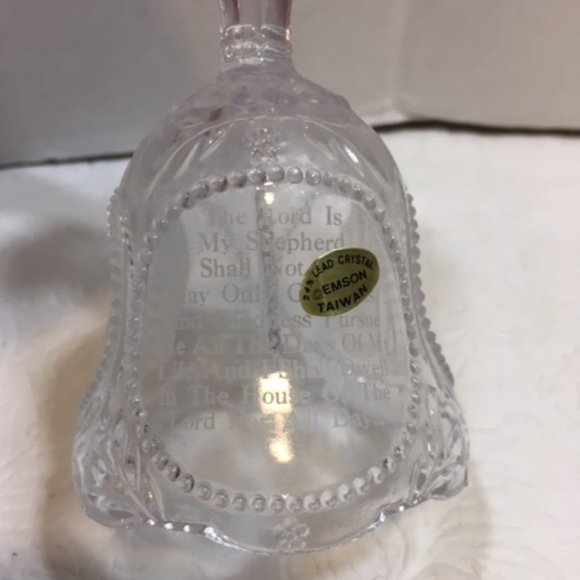 VTG Emson Etched Lead Crystal Glass Bell Praying Hands The Lord Is My Shepherd - Picture 4 of 7